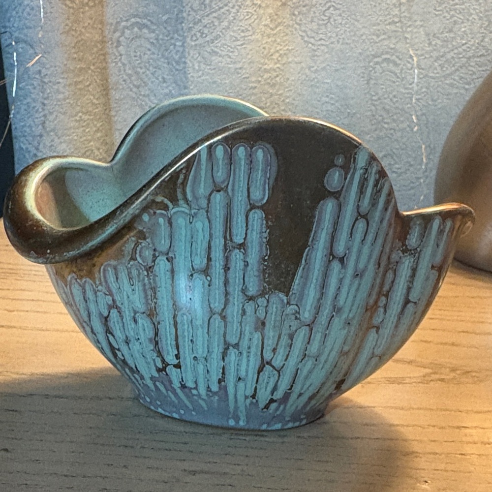 Artisan Ceramic Bowl with Turquoise and Gold Drip Glaze